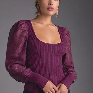 Anthropology NWT Knit top with puff sleeves